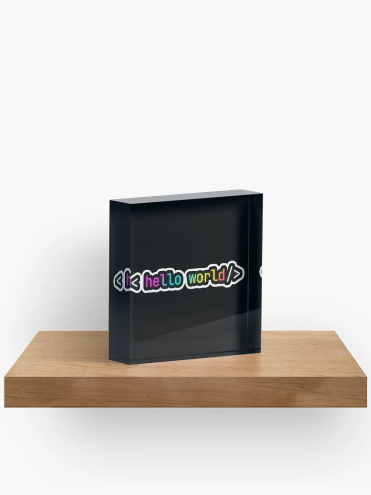 Thumbnail 2 of 5, Acrylic Block, Hello World Neon Programmer First Code Syntax designed and sold by AkDesign022.