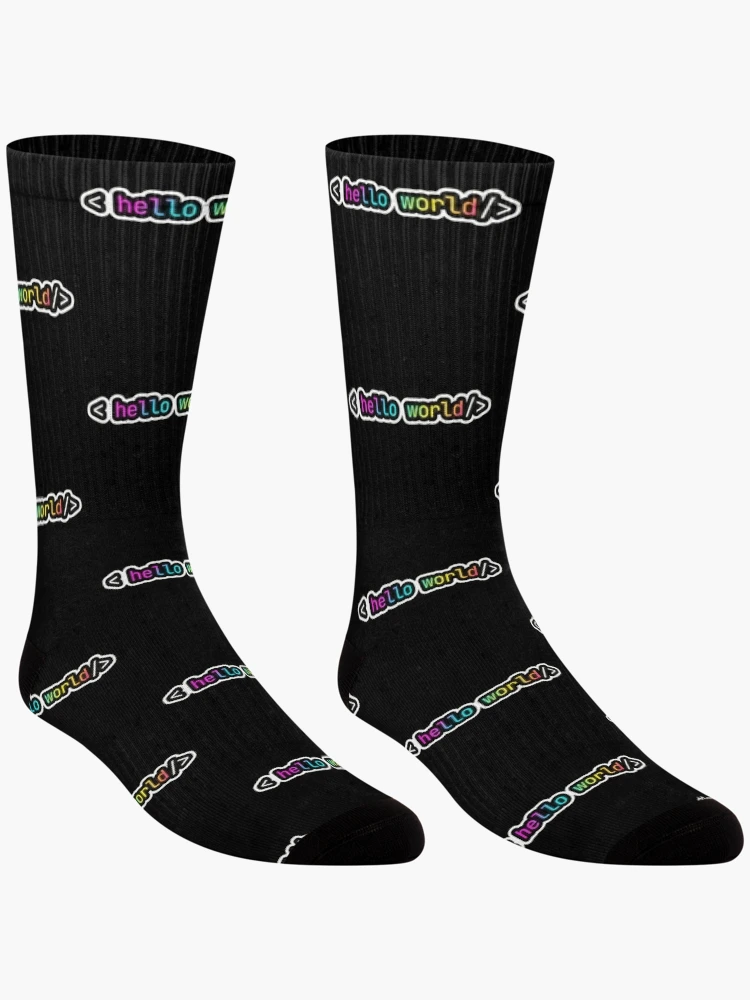 Thumbnail 3 of 5, Socks, Hello World Neon Programmer First Code Syntax designed and sold by AkDesign022.