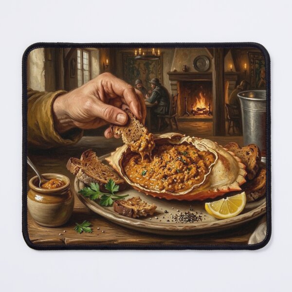 Item preview, Appetizing Crab Liver Meal with Sides and Rustic Setting designed and sold by Uniqueartai.