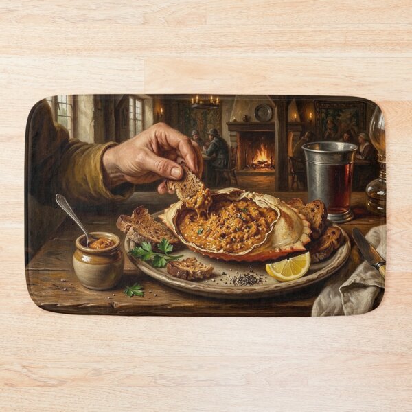 Item preview, Appetizing Crab Liver Meal with Sides and Rustic Setting designed and sold by Uniqueartai.