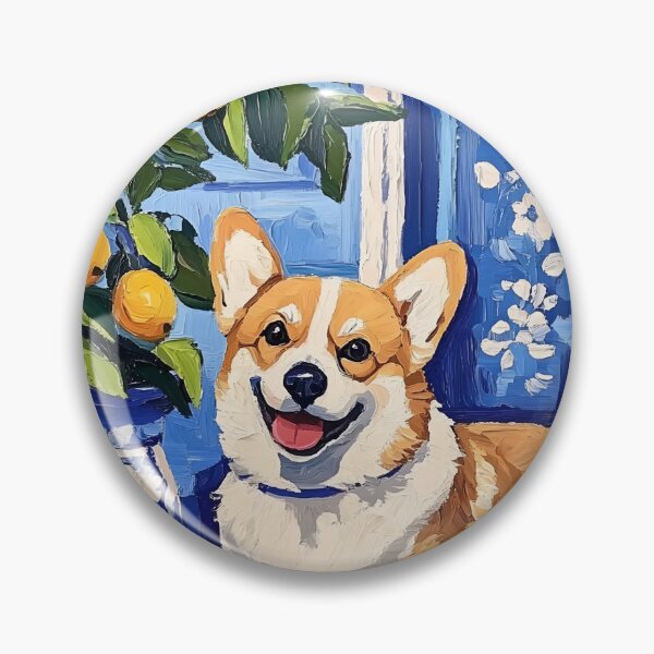 Item preview, Preppy Corgi and lemon tree in ginger jar designed and sold by SophieClimaArt.