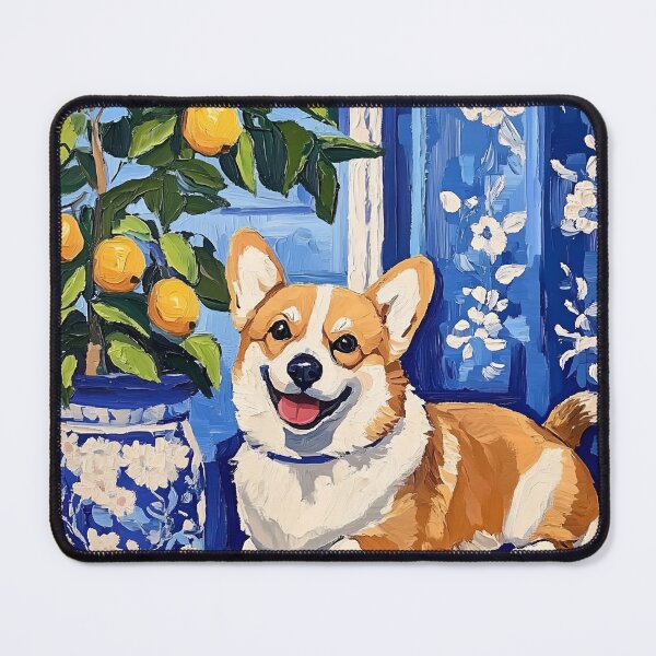 Item preview, Preppy Corgi and lemon tree in ginger jar designed and sold by SophieClimaArt.