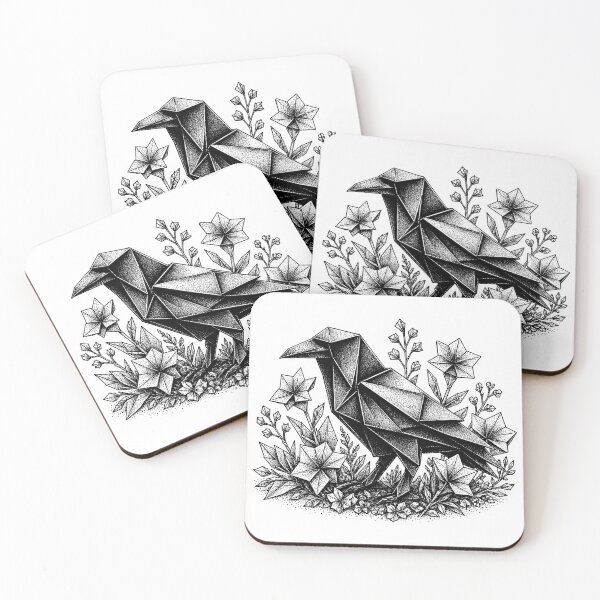 Item preview, Origami Crow in Paper Flowers - Geometric Bird Design - Black designed and sold by PrimitiveTees.