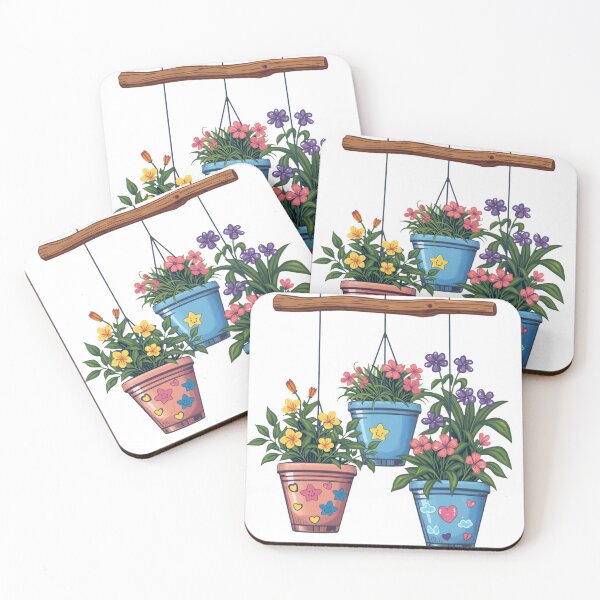 Item preview, Cute Hanging Flower Pots – Kawaii Floral Illustration, Pastel Garden Decor designed and sold by EchoPrints7.