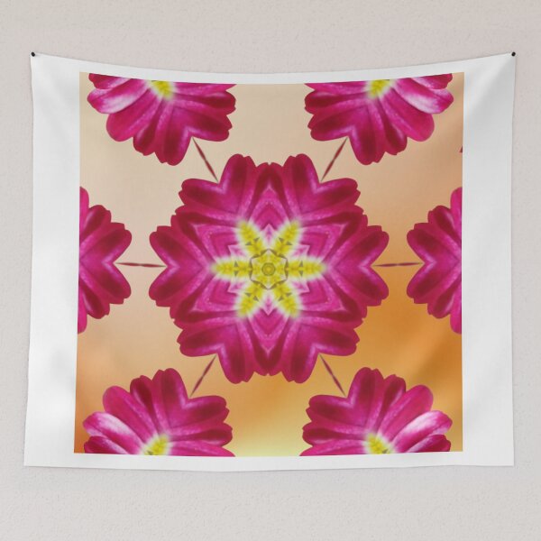 Aperçu de l'œuvre Pink Floral Star Kaleidoscope on Warm Gradient – Sunset Pattern créée et vendue par SilentBloomLab.