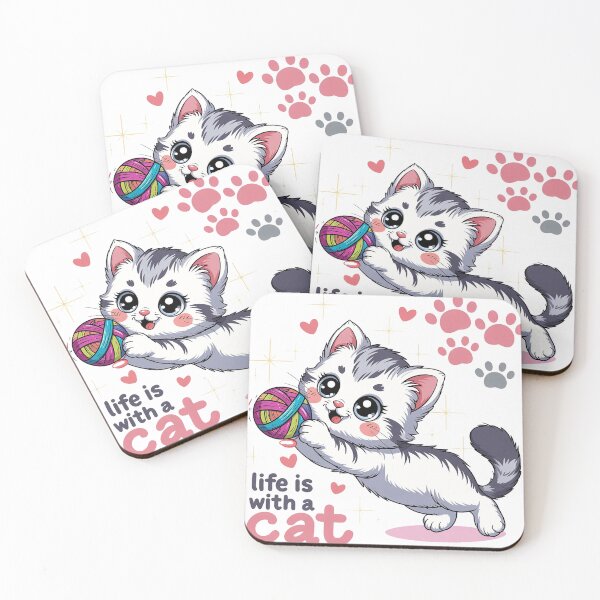 Item preview, Life Is Better With a Cat – Cute Kitten Playing With Yarn Funny Cat Lover Gift designed and sold by Cool-cat-art.