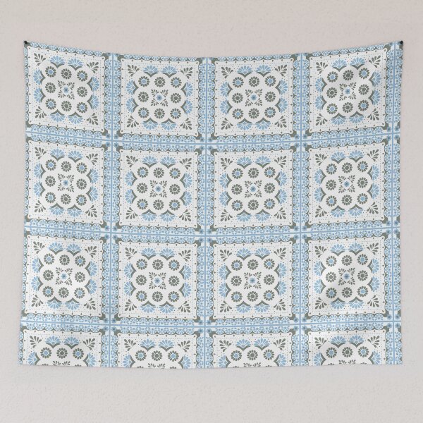 Item preview, Handerkchief Floral - Aegean Summer - green blue white designed and sold by Stephanie Fiona Design.
