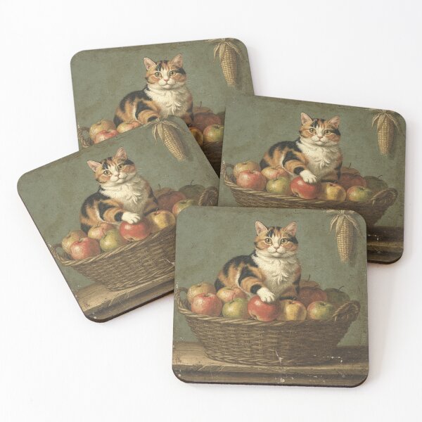 Item preview, Calico Cat Apple Harvest - Folk Art Portrait designed and sold by PictorialWhimsy.