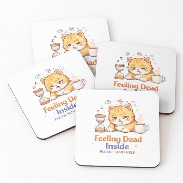 Item preview, Feeling Dead Inside Cat – Funny Burnout Kawaii Cat Meme, Tired Coffee Cat Aesthetic designed and sold by Kawaii Cosmos Cats.