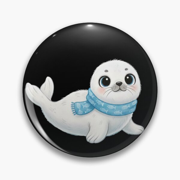 Item preview, Adorable Baby Harp Seal Wearing a Blue Fish Pattern Scarf designed and sold by Owcomm.