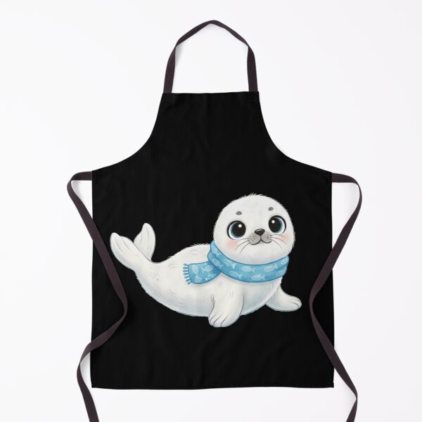 Item preview, Adorable Baby Harp Seal Wearing a Blue Fish Pattern Scarf designed and sold by Owcomm.