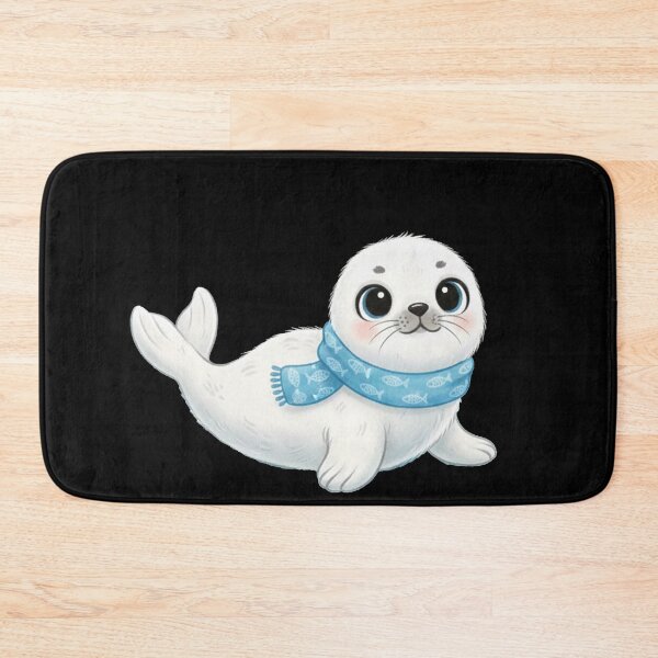 Item preview, Adorable Baby Harp Seal Wearing a Blue Fish Pattern Scarf designed and sold by Owcomm.