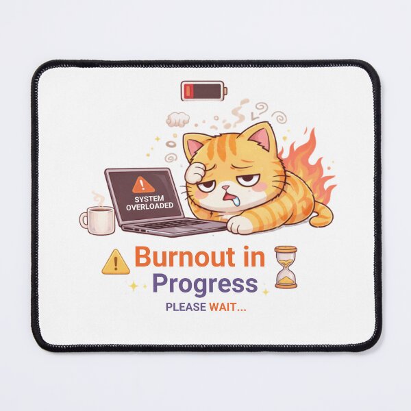 Item preview, Burnout in Progress ⏳? | Funny Overworked Cat Meme for Tired Souls designed and sold by Kawaii Cosmos Cats.