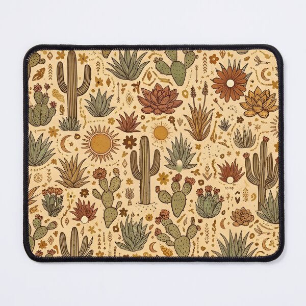 Item preview, Boho Desert Cactus Pattern with Succulents, Sun & Floral Elements on Warm Beige Background – Earthy Southwestern Seamless Design designed and sold by Soulprint Art.