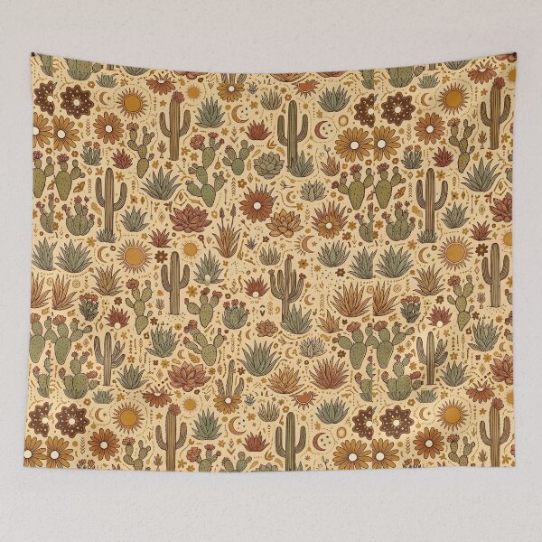 Item preview, Boho Desert Cactus Pattern with Succulents, Sun & Floral Elements on Warm Beige Background – Earthy Southwestern Seamless Design designed and sold by Soulprint Art.