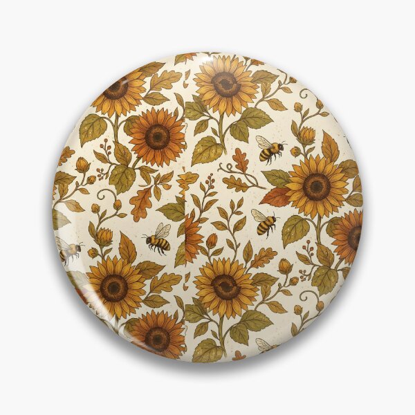 Item preview, Autumn Sunflower & Bee Pattern on Cream Background – Rustic Fall Floral with Golden Yellow, Burnt Orange & Earthy Leaves Seamless Design designed and sold by Soulprint Art.