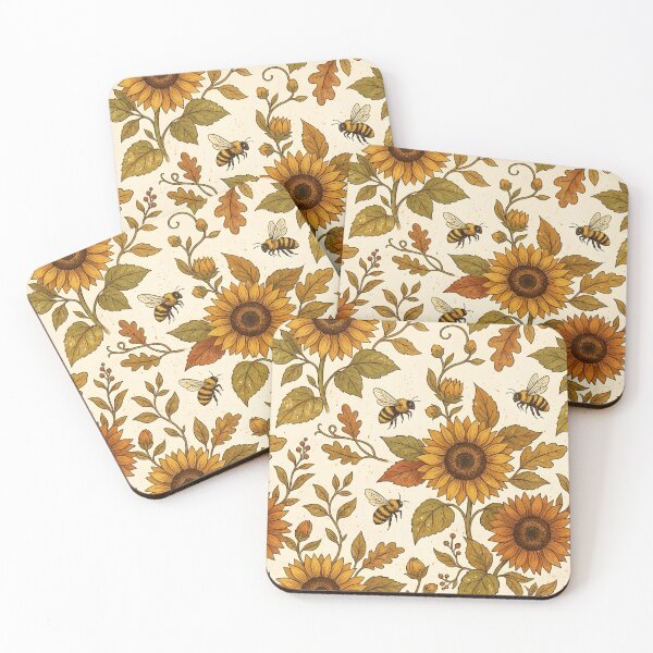 Item preview, Autumn Sunflower & Bee Pattern on Cream Background – Rustic Fall Floral with Golden Yellow, Burnt Orange & Earthy Leaves Seamless Design designed and sold by Soulprint Art.