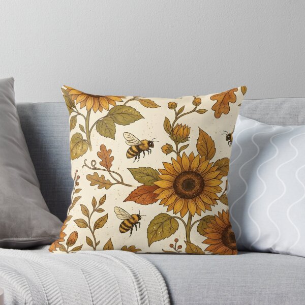 Item preview, Autumn Sunflower & Bee Pattern on Cream Background – Rustic Fall Floral with Golden Yellow, Burnt Orange & Earthy Leaves Seamless Design designed and sold by Soulprint Art.