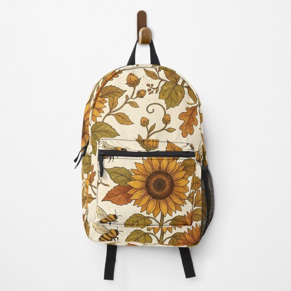 Item preview, Autumn Sunflower & Bee Pattern on Cream Background – Rustic Fall Floral with Golden Yellow, Burnt Orange & Earthy Leaves Seamless Design designed and sold by Soulprint Art.