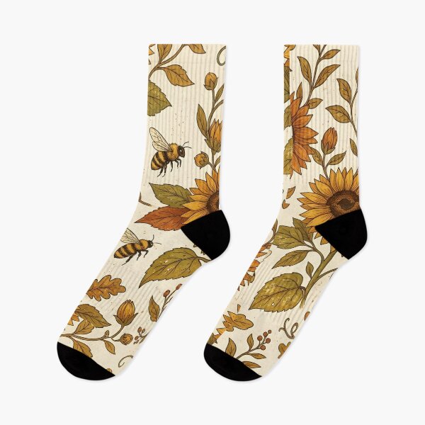 Item preview, Autumn Sunflower & Bee Pattern on Cream Background – Rustic Fall Floral with Golden Yellow, Burnt Orange & Earthy Leaves Seamless Design designed and sold by Soulprint Art.