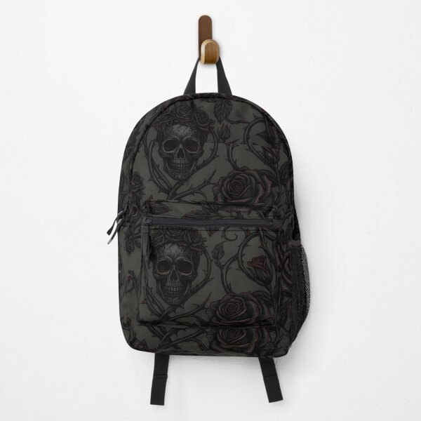 Item preview, Gothic Skull & Dark Rose Pattern on Black Background – Moody Floral with Deep Red Accents, Thorn Vines & Vintage Gothic Seamless Design designed and sold by Soulprint Art.