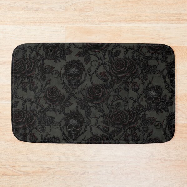 Item preview, Gothic Skull & Dark Rose Pattern on Black Background – Moody Floral with Deep Red Accents, Thorn Vines & Vintage Gothic Seamless Design designed and sold by Soulprint Art.