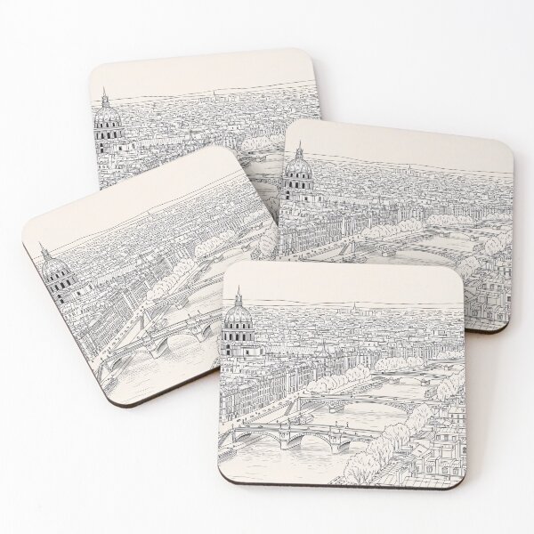Item preview, Paris Cityscape Line Art Seine River Wall Art designed and sold by PixorStudio.