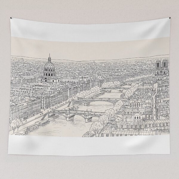 Item preview, Paris Cityscape Line Art Seine River Wall Art designed and sold by PixorStudio.