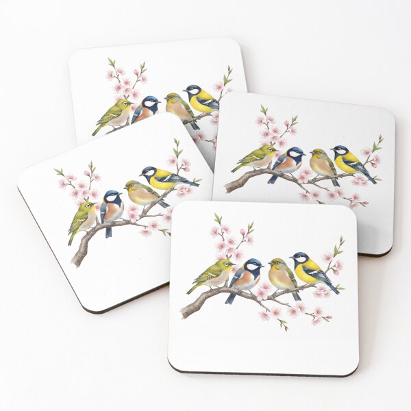 Item preview, Colorful Spring Birds on a Blooming Cherry Blossom Branch designed and sold by VibranPalette.