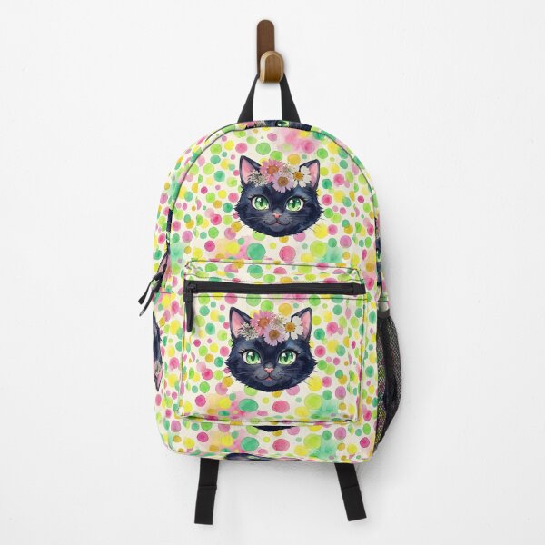 Item preview, Whimsical Black Cat with Floral Crown and Watercolor Dots Illustration designed and sold by VibranPalette.