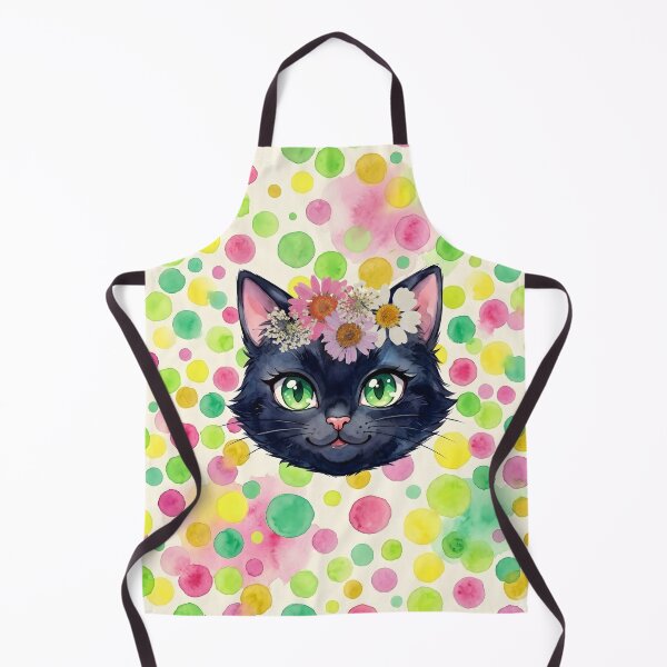 Item preview, Whimsical Black Cat with Floral Crown and Watercolor Dots Illustration designed and sold by VibranPalette.