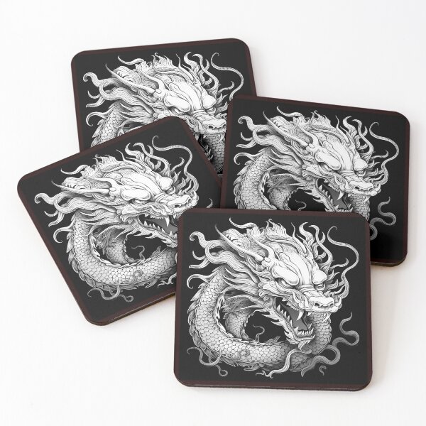 Item preview, Japanese Dragon Black and White Tattoo Style Fantasy Illustration designed and sold by inkoutninja.