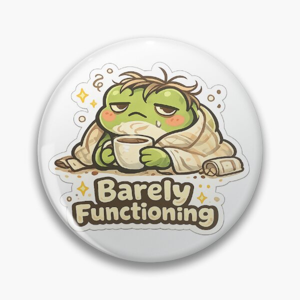 Item preview, Barely Functioning Frog Sticker – Cute Tired Frog with Coffee, Kawaii Aesthetic designed and sold by InkWanderStudio.