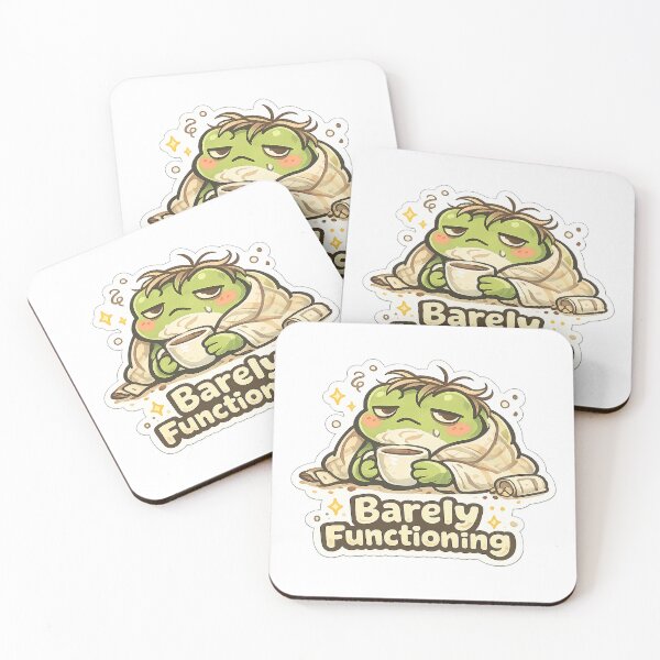 Item preview, Barely Functioning Frog Sticker – Cute Tired Frog with Coffee, Kawaii Aesthetic designed and sold by InkWanderStudio.