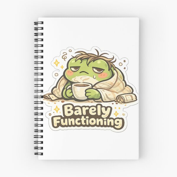 Item preview, Barely Functioning Frog Sticker – Cute Tired Frog with Coffee, Kawaii Aesthetic designed and sold by InkWanderStudio.