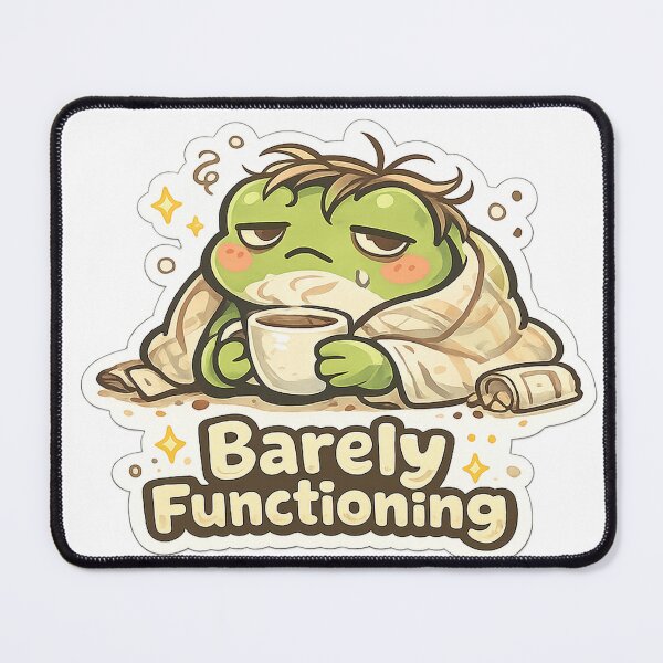 Item preview, Barely Functioning Frog Sticker – Cute Tired Frog with Coffee, Kawaii Aesthetic designed and sold by InkWanderStudio.