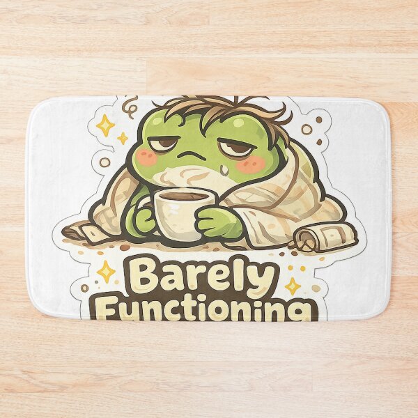 Item preview, Barely Functioning Frog Sticker – Cute Tired Frog with Coffee, Kawaii Aesthetic designed and sold by InkWanderStudio.