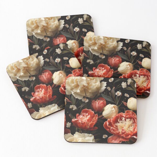 Item preview, Floral pattern with red and white peonies designed and sold by Leylita Design.