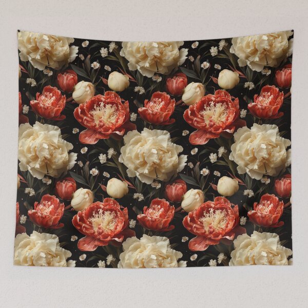 Item preview, Floral pattern with red and white peonies designed and sold by Leylita Design.