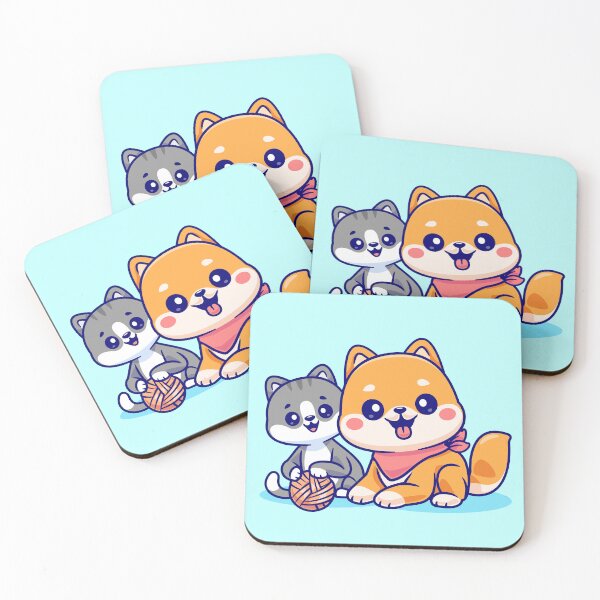 Item preview, cute-cat-shiba-inu-dog-playing-yarn-ball-cartoon-vector-icon-illustration-animal-nature-flat designed and sold by hjian8219.