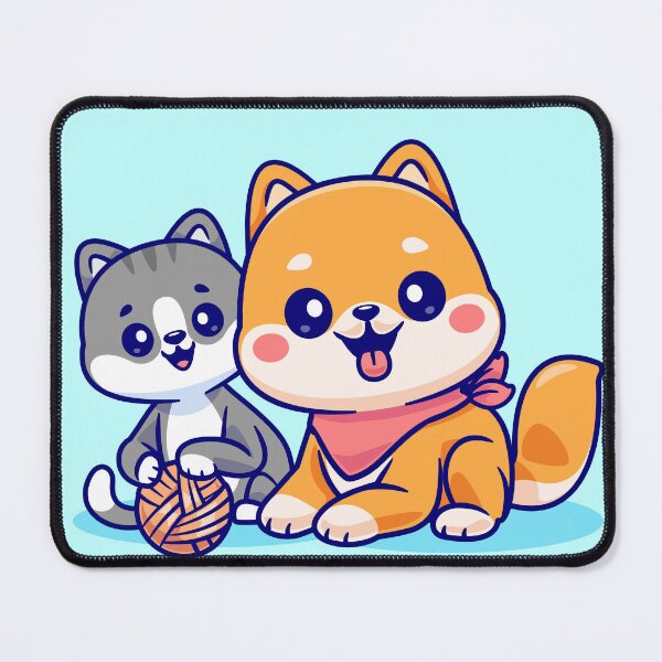 Item preview, cute-cat-shiba-inu-dog-playing-yarn-ball-cartoon-vector-icon-illustration-animal-nature-flat designed and sold by hjian8219.