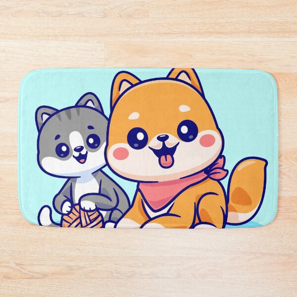 Item preview, cute-cat-shiba-inu-dog-playing-yarn-ball-cartoon-vector-icon-illustration-animal-nature-flat designed and sold by hjian8219.