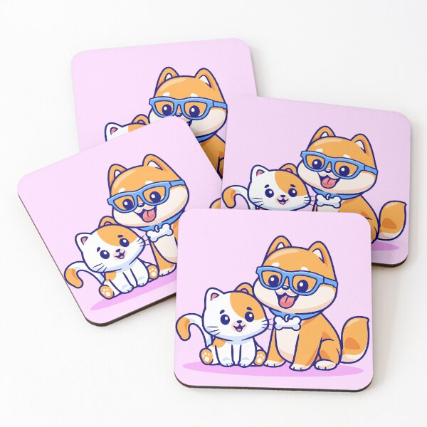 Item preview, cute-cat-shiba-inu-dog-playing-yarn-ball-cartoon-vector-icon-illustration-animal-nature-flat designed and sold by hjian8219.