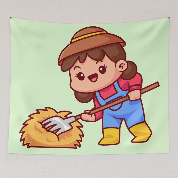 Item preview, cute-woman-farmer-holding-garden-fork-cartoon-vector-icon-illustration-people-nature-isolated-flat designed and sold by hjian8219.