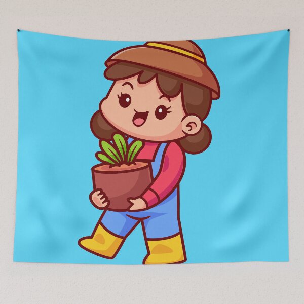 Item preview, cute-woman-farmer-holding-plant-pot-cartoon-vector-icon-illustration-people-nature-isolated-flat designed and sold by hjian8219.