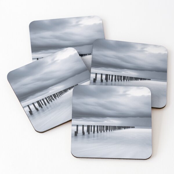 Item preview, Moody Long Exposure Seascape Storm Posts designed and sold by PixorStudio.
