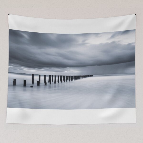 Item preview, Moody Long Exposure Seascape Storm Posts designed and sold by PixorStudio.