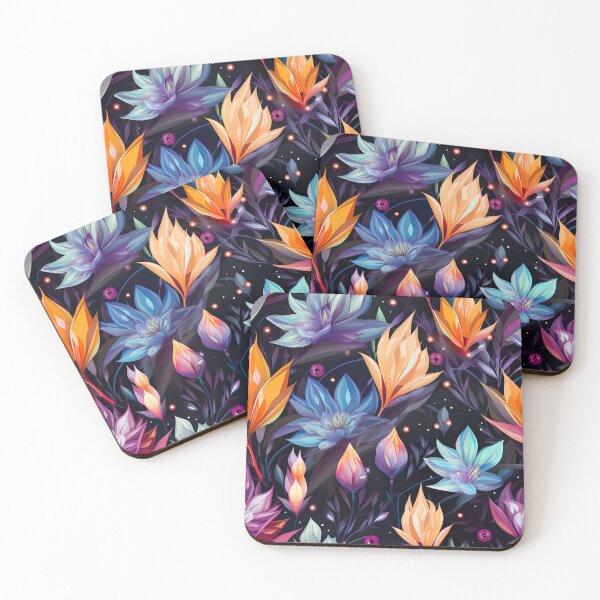 Item preview, Floral Tulip Lotus Crystal Dark Seamless Pattern designed and sold by Leylita Design.