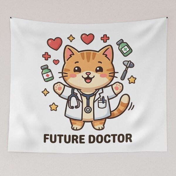 Item preview, Cute Cat Future Doctor Kids T-Shirt – Funny Cartoon Cat Gift designed and sold by DIRTYSKETCHH.