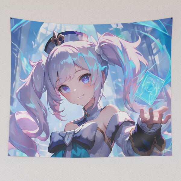 Item preview, Barbara Genshin Impact Icy Magic Blue Glow Twin Tails designed and sold by 108Recordings.
